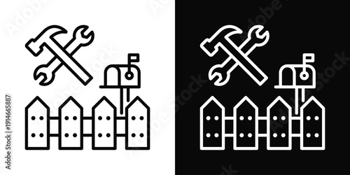 Fence Contractor Icon White And Black Background Style