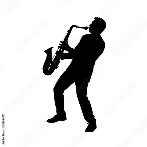 Jazz Saxophone Player Silhouette Vector Icon