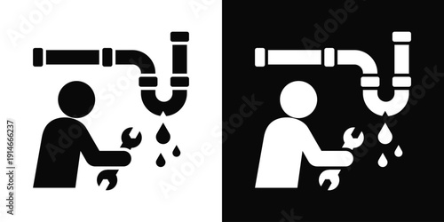 Plumbing Contractor Icon White And Black Background Style