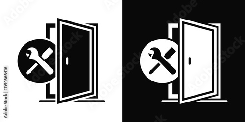 Door Installer Icon White And Black Background Style