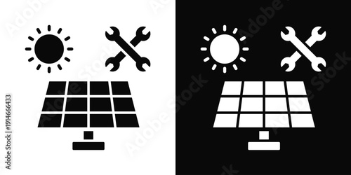 Solar Panel Installer Icon White And Black Background Style