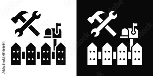 Fence Contractor Icon White And Black Background Style