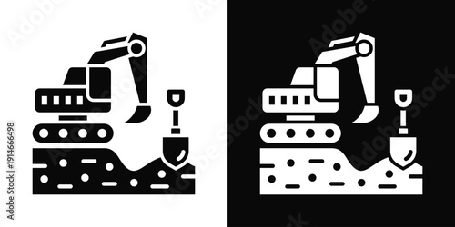 Excavation Contractor Icon White And Black Background Style
