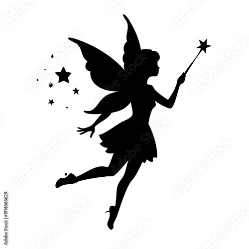 Magical Fairy Silhouette Wand Icon Vector