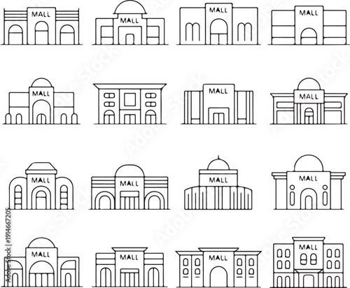 Mall centre icons set. Outline set of mall centre vector icons for web design isolated on white background