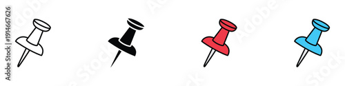 Push pin icon vector. Thumbtack symbol for location marker, office stationery and map notification set. Vector Illustration.