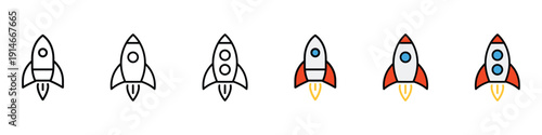 Space rocket launch icon vector. Exploration symbol for startup mission, galaxy travel and aerospace technology set. Vector Illustration.