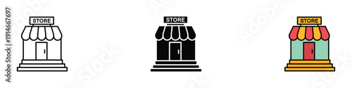 Store front icon vector. Retail business symbol for small shop, marketplace boutique and commercial building set. Vector Illustration.
