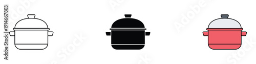 Kitchen cooking pot icon vector. Culinary symbol for household cookware, boiling equipment and kitchenware restaurant set. Vector Illustration.