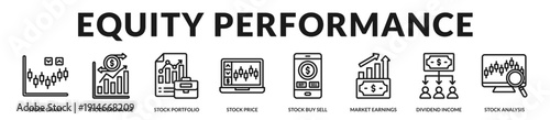 Equity performance banner highlighting dividend generation and comprehensive stock valuation analysis. in Lineal Icon Style