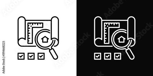 Blueprint Review Icon White And Black Background Style