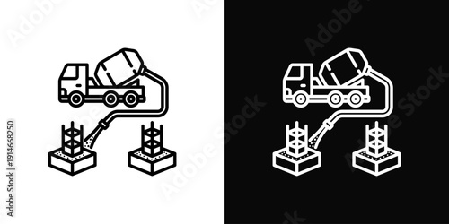Concrete Pouring Icon White And Black Background Style