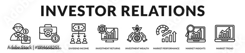 Investor relations banner highlighting broker collaboration and long term wealth performance strategy. in Lineal Icon Style