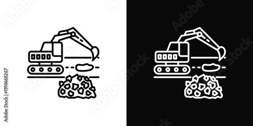 Excavation Work Icon White And Black Background Style