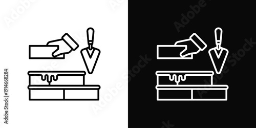 Bricklaying Icon White And Black Background Style