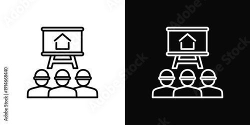 Jobsite Briefing Icon White And Black Background Style