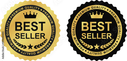 Best-selling premium quality gold and black badge with crown, used for top-rated or featured products.