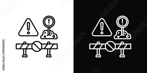 Work Zone Signage Icon White And Black Background Style