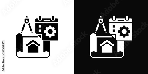 Project Planning Icon White And Black Background Style