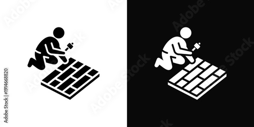 Flooring Installation Icon White And Black Background Style