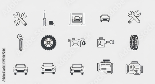 Automotive Repair and Maintenance Icons Set.