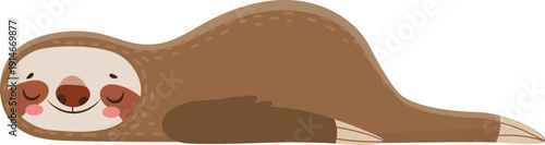 Adorable cartoon sloth lying down with closed eyes, enjoying a peaceful slumber, conveying tranquility and rest in a simple, charming style