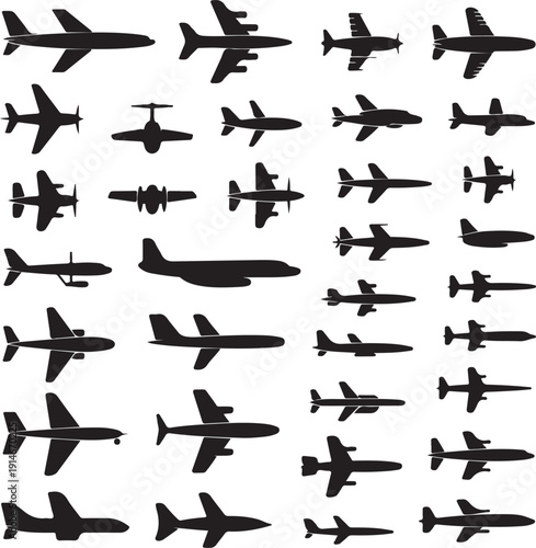 miltary, passenger, propeller and business aircraft silhouettes