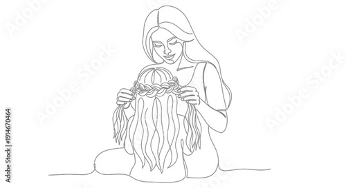 Woman sitting with a jellyfish illustration.