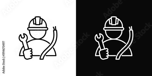 Electrician Icon White And Black Background Style