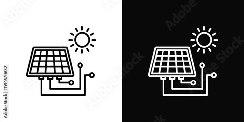 Solar Panel Wiring Icon White And Black Background Style