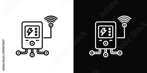 Smart Meter Icon White And Black Background Style