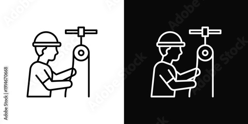 Cable Pulling Icon White And Black Background Style
