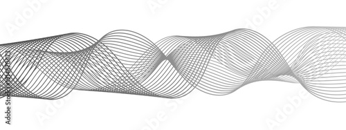 Vector Harmonious linear wave of intricate lines forming abstract design. The image showcases dynamism and fluidity. Evokes the concept of technology. 