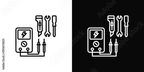 Electrician Tools Icon White And Black Background Style
