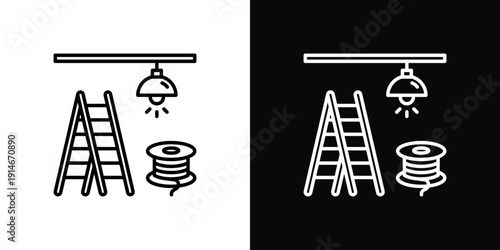 Lighting Installation Icon White And Black Background Style