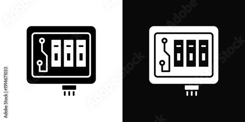 Electric Panel Icon White And Black Background Style