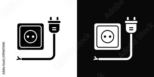 Electrical Outlet Icon White And Black Background Style