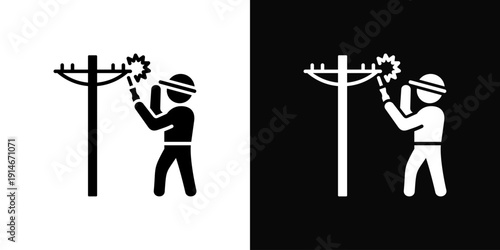 Power Line Maintenance Icon White And Black Background Style