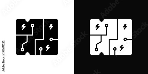 Circuit Mapping Icon White And Black Background Style