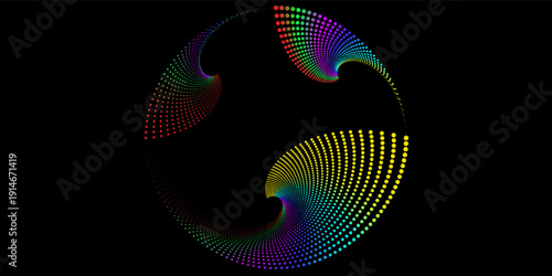 Colorful swirling pattern of multicolored dots, abstract colorful spiral. Template elements