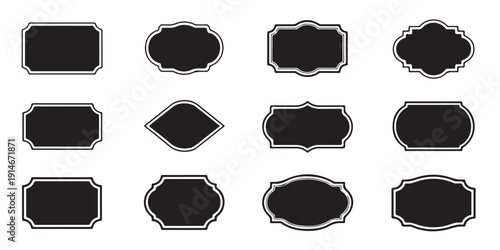 Set of black chalkboard vintage frames labels with white border for design and product decoration