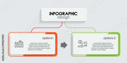 Presentation infographic template with concept business icon 2 step colorful rounded rectengle shape.