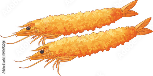 Realistic Fried Shrimp Illustration with Crispy Breaded Prawns Isolated on Background for Seafood Menu Design, Restaurant Branding, and Food Packaging