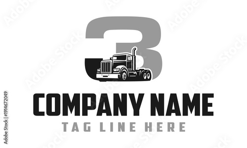 Number 3 Truck logo vector 