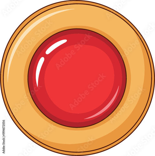 Red Push Button Icon with Golden Frame for Emergency Alert, Start Control, Power Switch, and User Interface Design Elements