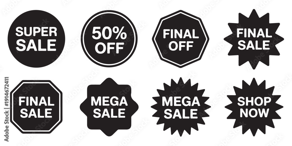 Obraz premium Promotional sale stickers set for retail discounts mega offers and shopping clearance advertising