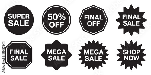 Promotional sale stickers set for retail discounts mega offers and shopping clearance advertising
