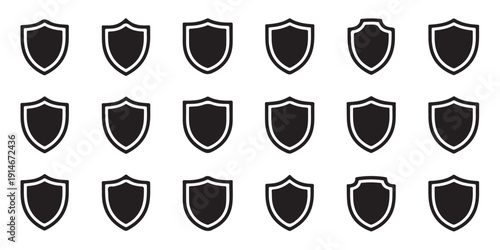 Shield security icons set for protection privacy safety and insurance company branding identities