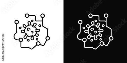 Virus Mutation Map Icon White And Black Background Style