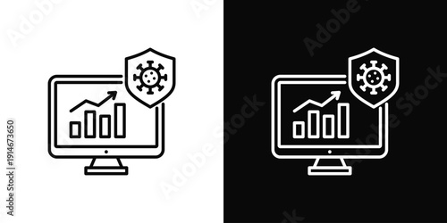 Data Monitoring Icon White And Black Background Style